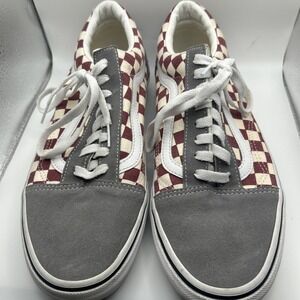 Vans Old Skool Checkerboard Burgundy Cream Gray Suede‎ Sneakers Men 9.5 Women 11